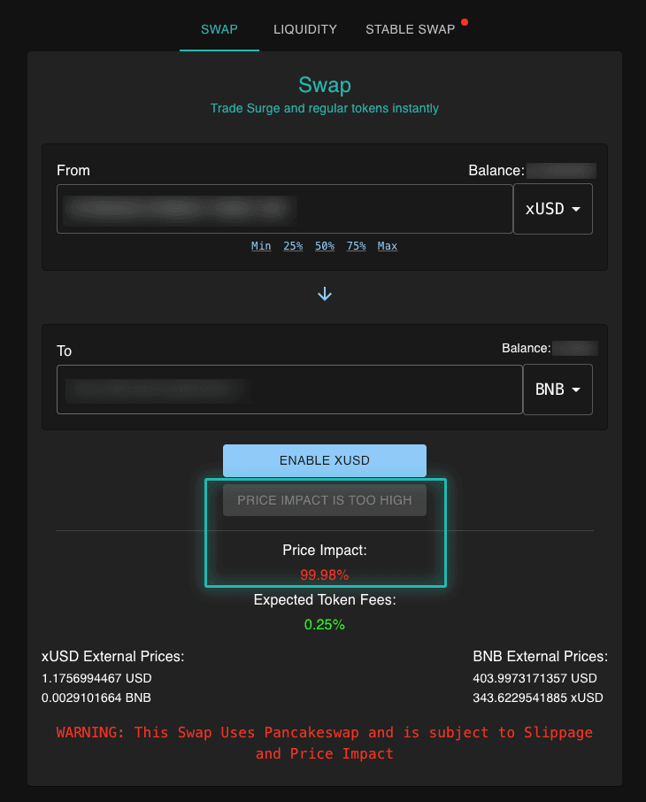 Dapp Selling Token High Price Impact Fail