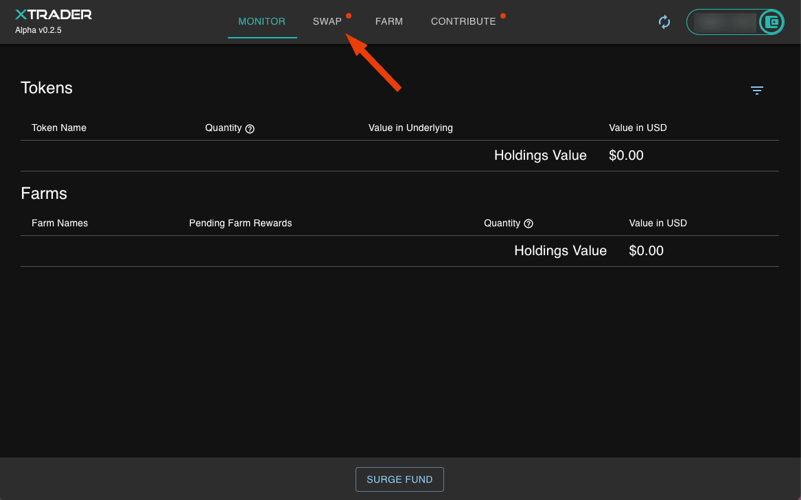 dApp swap tab
