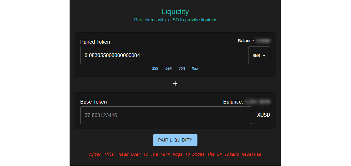 XSurge Dapp Swap Page Liquidity