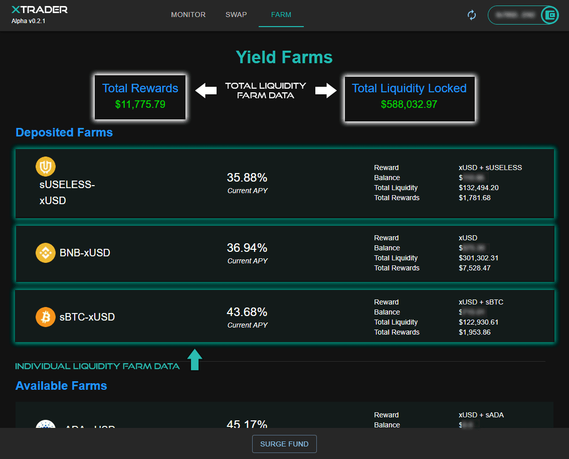 XSurge Dapp Farm Page