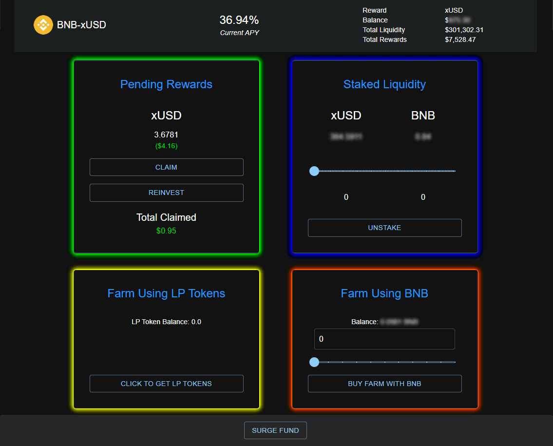 XSurge Dapp Farm Page Pools