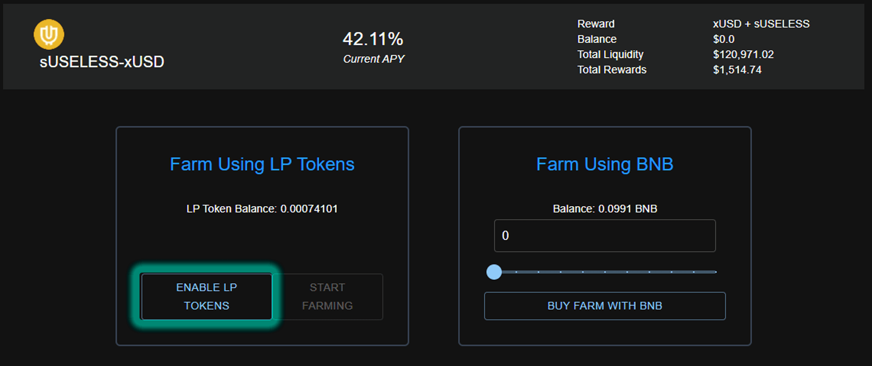 XTrader Farm Tab Enable LP Tokens