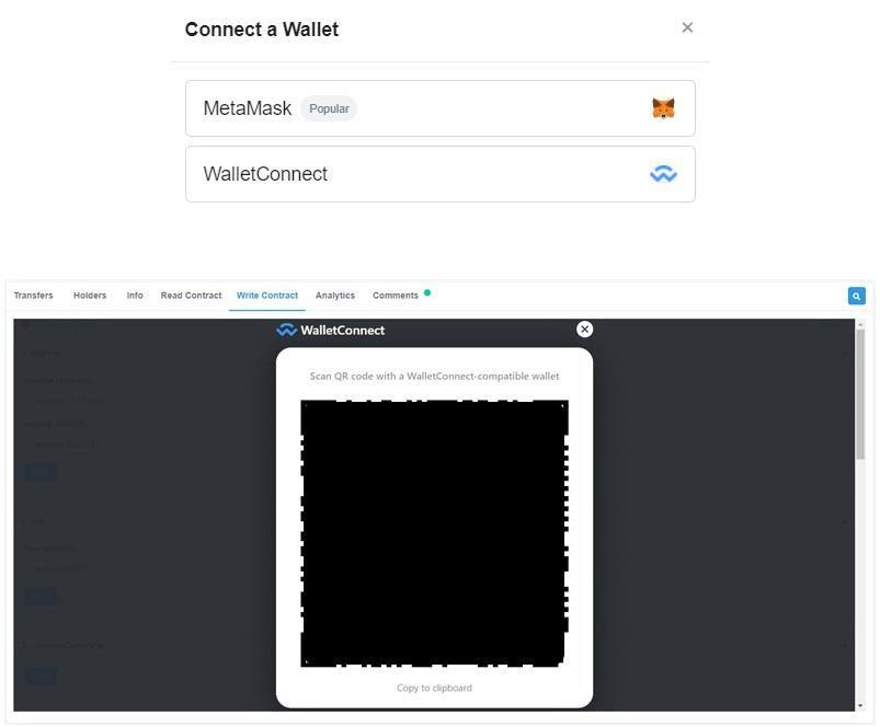 BSC Scan Contract Wallet Connect Screen