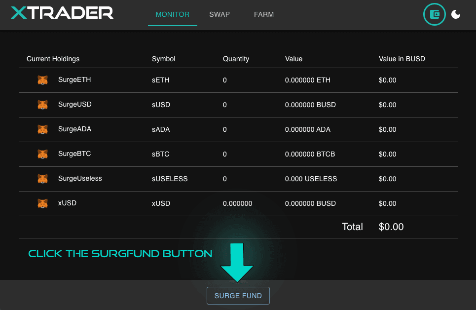 Xtrader Main dApp Monitor Page