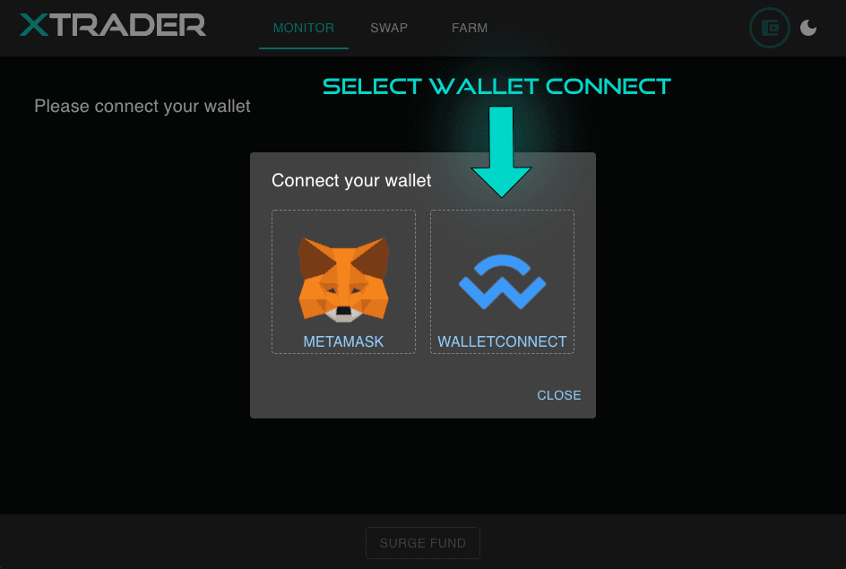 Xtrader Main dApp Wallet Connect