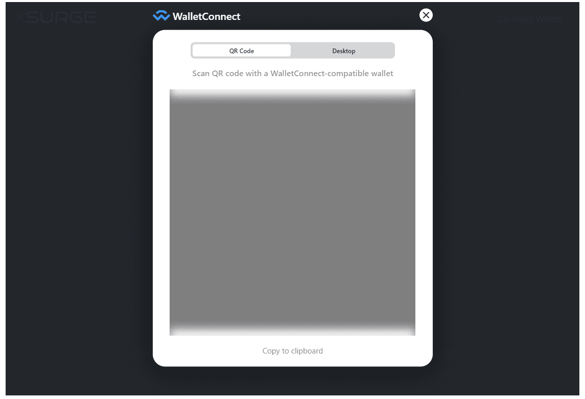 Xtrader Main dApp Wallet Connect QR